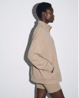 Ζακέτα φούτερ χνούδι oversized με ριπ τελείωμα sand beige