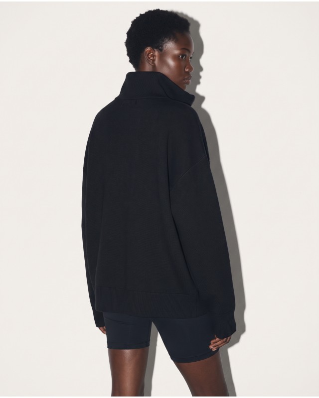 Ζακέτα φούτερ χνούδι oversized με ριπ τελείωμα black