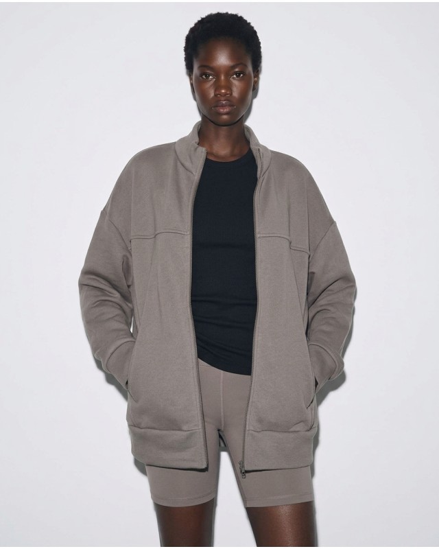 Ζακέτα φούτερ χνούδι oversized με ριπ τελείωμα grey