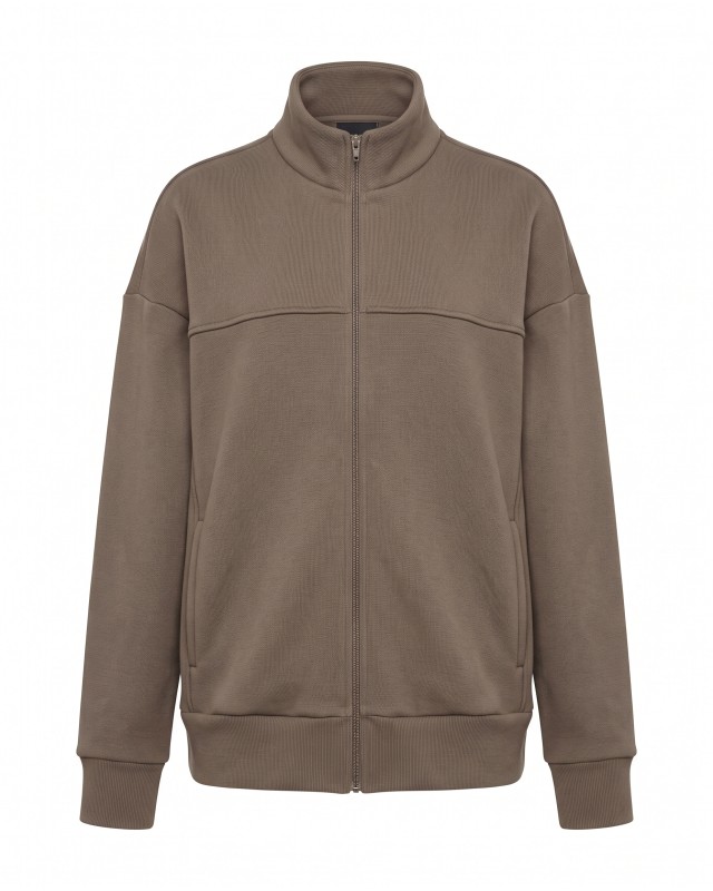 Ζακέτα φούτερ χνούδι oversized με ριπ τελείωμα olive brown