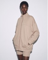 Ζακέτα φούτερ χνούδι oversized με ριπ τελείωμα sand beige
