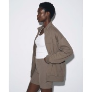 Ζακέτα φούτερ χνούδι oversized με ριπ τελείωμα olive brown
