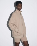 Ζακέτα φούτερ χνούδι oversized με ριπ τελείωμα sand beige