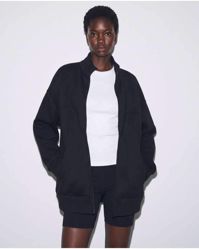 Ζακέτα φούτερ χνούδι oversized με ριπ τελείωμα black