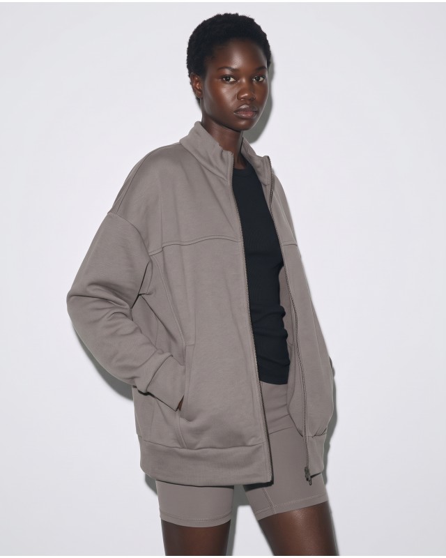 Ζακέτα φούτερ χνούδι oversized με ριπ τελείωμα grey