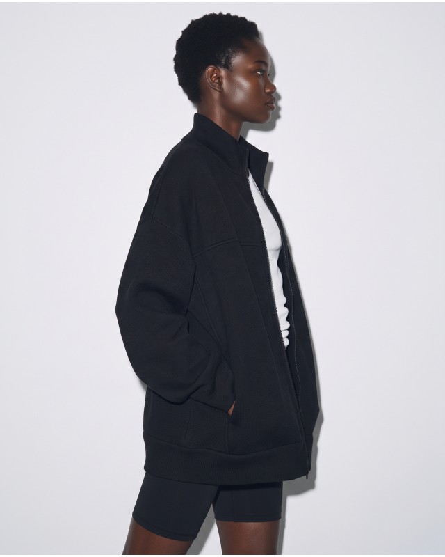 Ζακέτα φούτερ χνούδι oversized με ριπ τελείωμα black