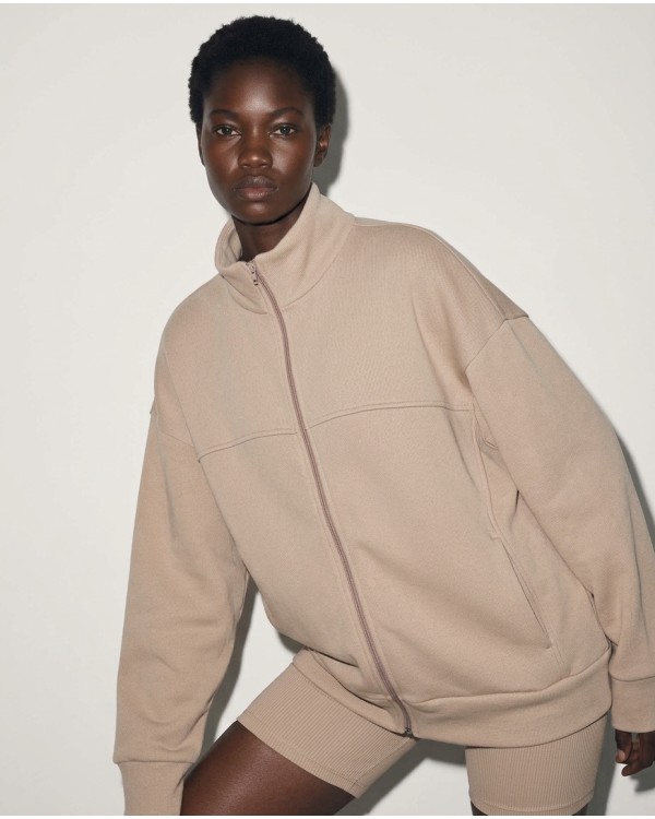Ζακέτα φούτερ χνούδι oversized με ριπ τελείωμα olive brown