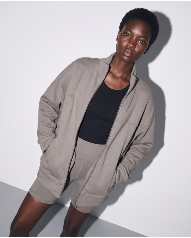Ζακέτα φούτερ χνούδι oversized με ριπ τελείωμα grey