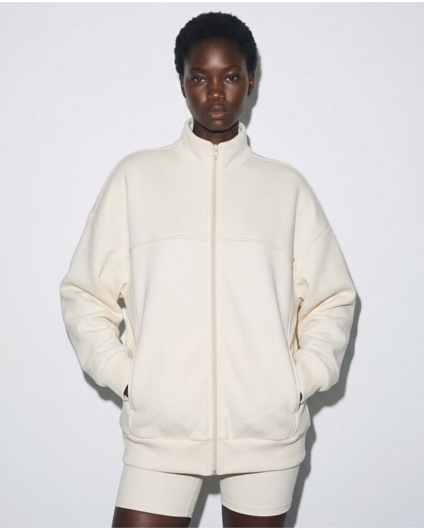 Ζακέτα φούτερ χνούδι oversized με ριπ τελείωμα olive brown