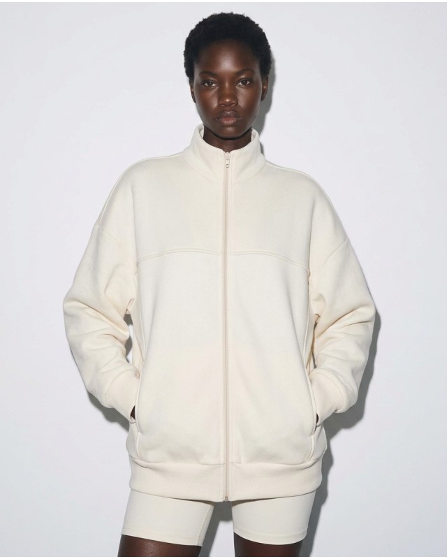 Ζακέτα φούτερ χνούδι oversized με ριπ τελείωμα cream