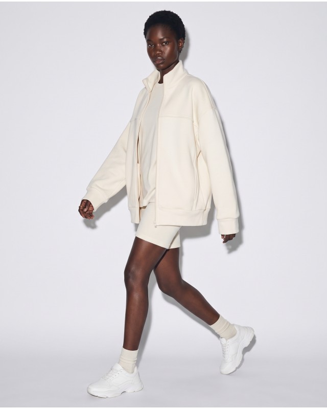 Ζακέτα φούτερ χνούδι oversized με ριπ τελείωμα cream