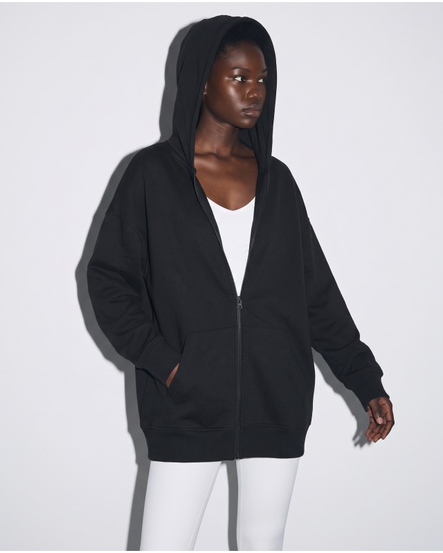 Ζακέτα φούτερ χνούδι oversized με κουκούλα black