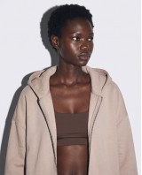 Ζακέτα φούτερ χνούδι oversized με κουκούλα sand beige