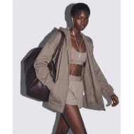 Ζακέτα φούτερ χνούδι oversized με κουκούλα olive brown