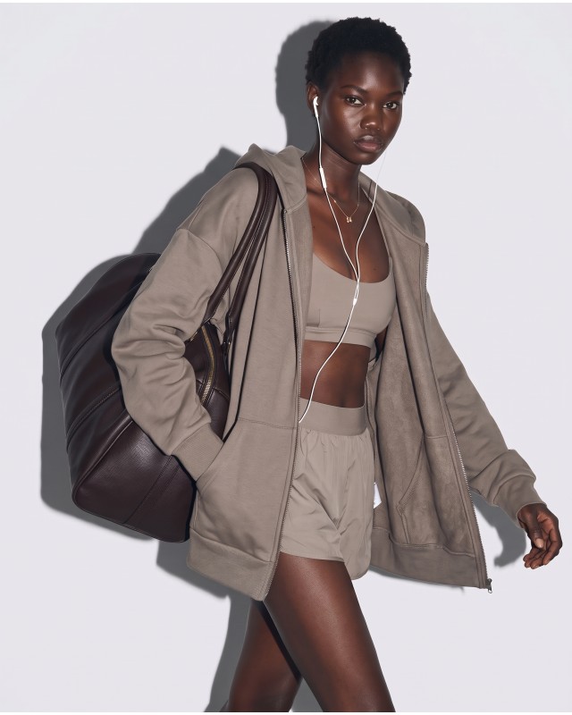 Ζακέτα φούτερ χνούδι oversized με κουκούλα olive brown
