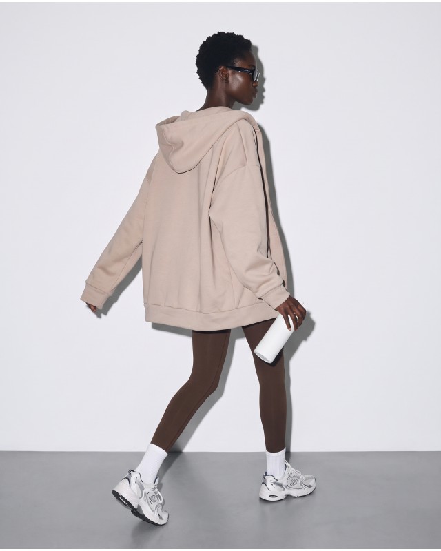Ζακέτα φούτερ χνούδι oversized με κουκούλα sand beige