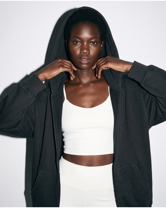 Ζακέτα φούτερ χνούδι oversized με κουκούλα black