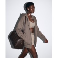 Ζακέτα φούτερ χνούδι oversized με κουκούλα olive brown