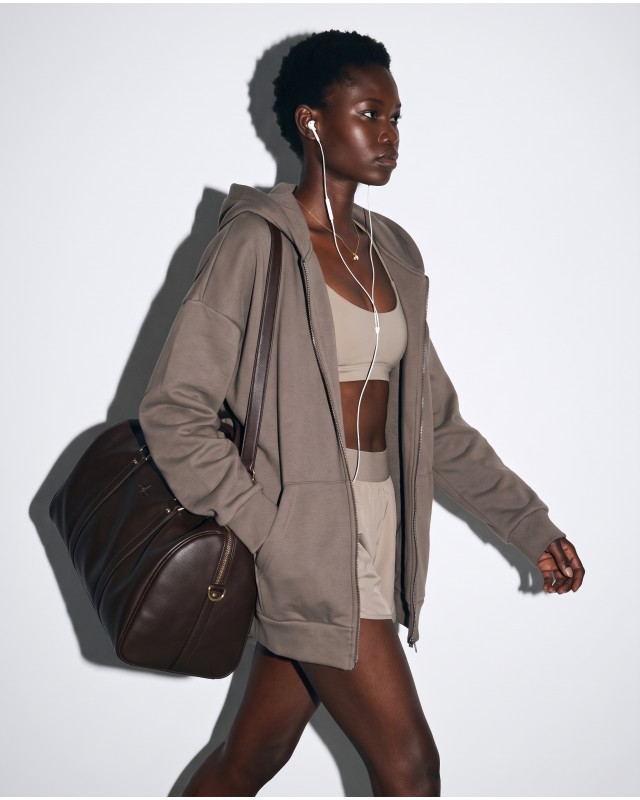 Ζακέτα φούτερ χνούδι oversized με κουκούλα olive brown