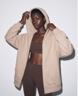 Ζακέτα φούτερ χνούδι oversized με κουκούλα sand beige