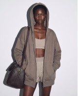 Ζακέτα φούτερ χνούδι oversized με κουκούλα olive brown