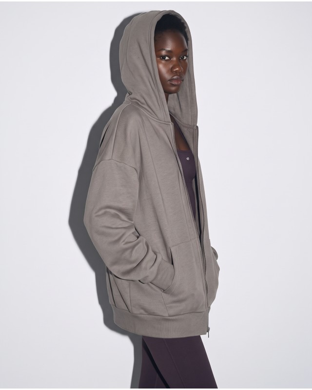Ζακέτα φούτερ χνούδι oversized με κουκούλα dark grey