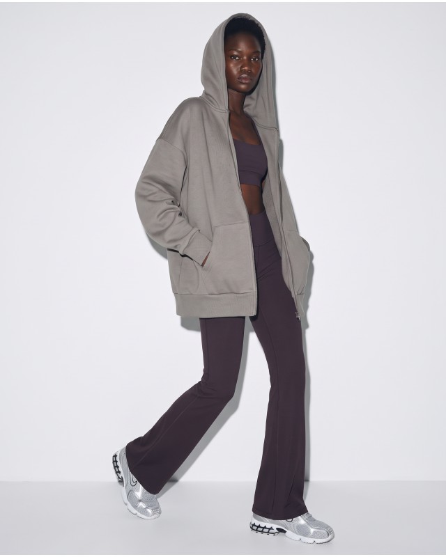 Ζακέτα φούτερ χνούδι oversized με κουκούλα dark grey