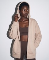 Ζακέτα φούτερ χνούδι oversized με κουκούλα sand beige