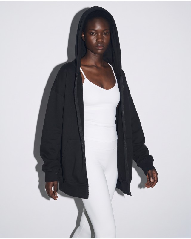 Ζακέτα φούτερ χνούδι oversized με κουκούλα black