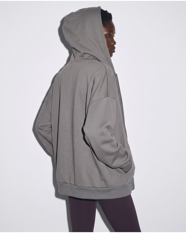 Ζακέτα φούτερ χνούδι oversized με κουκούλα dark grey