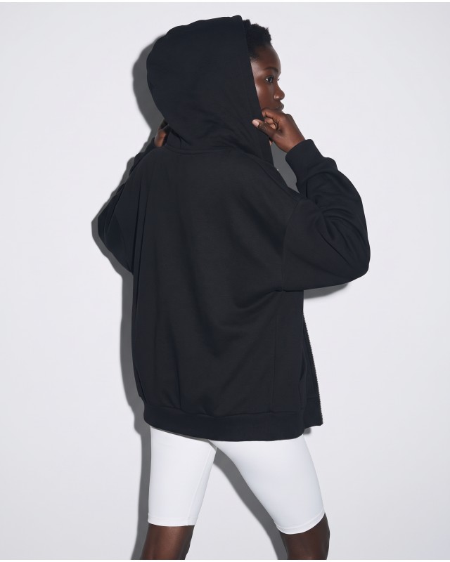Ζακέτα φούτερ χνούδι oversized με κουκούλα black
