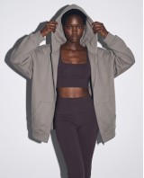 Ζακέτα φούτερ χνούδι oversized με κουκούλα dark grey
