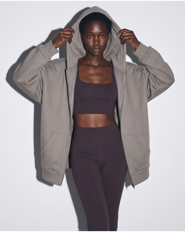 Ζακέτα φούτερ χνούδι oversized με κουκούλα dark grey
