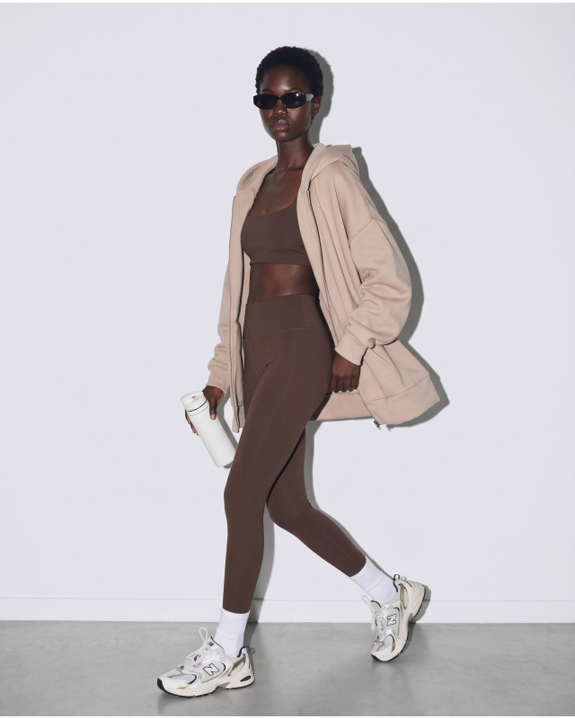 Ζακέτα φούτερ χνούδι oversized με κουκούλα sand beige