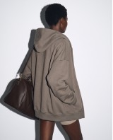 Ζακέτα φούτερ χνούδι oversized με κουκούλα olive brown
