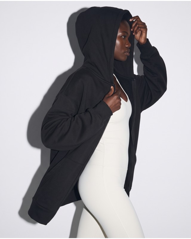 Ζακέτα φούτερ χνούδι oversized με κουκούλα black