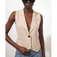 Knit Blazer Vest - cream