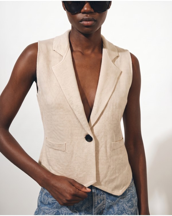 Knit Blazer Vest - grey