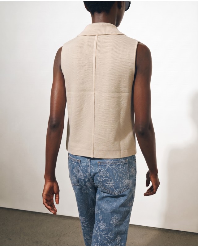 Knit Blazer Vest - cream