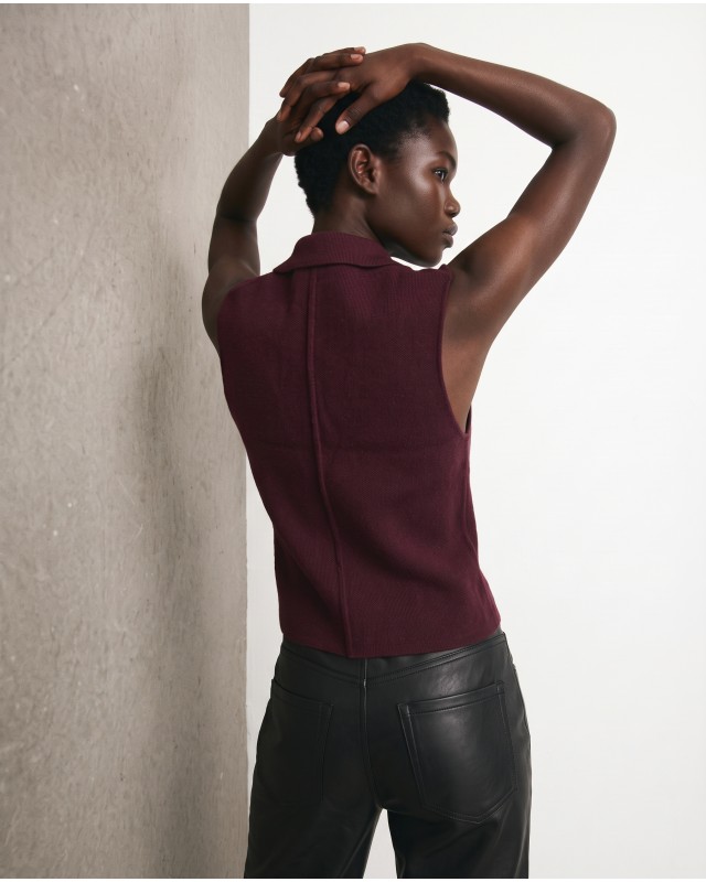 Knit Blazer Vest - burgundy