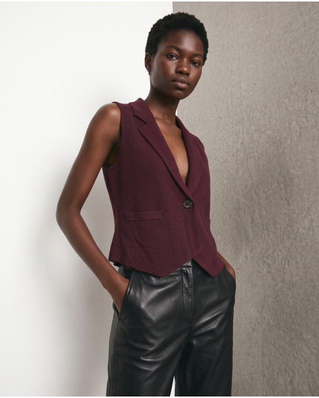 Knit Blazer Vest - burgundy