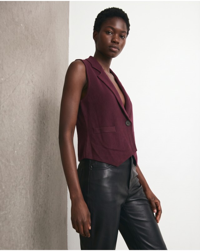 Knit Blazer Vest - burgundy