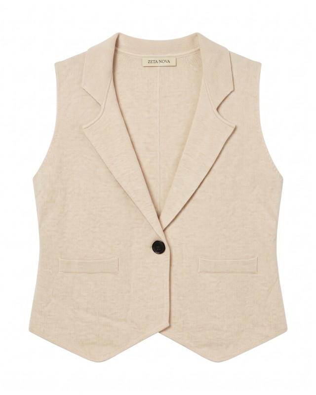 Knit Blazer Vest - cream