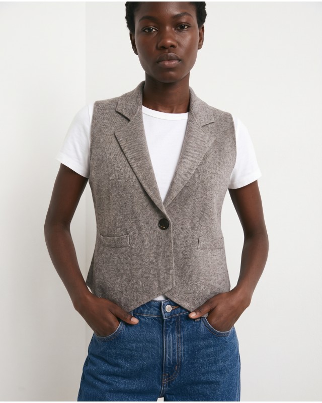 Knit Blazer Vest - grey