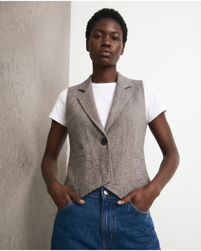 Knit Blazer Vest - grey