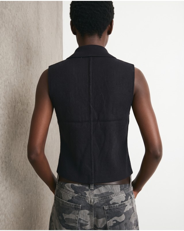 Knit Blazer Vest - black