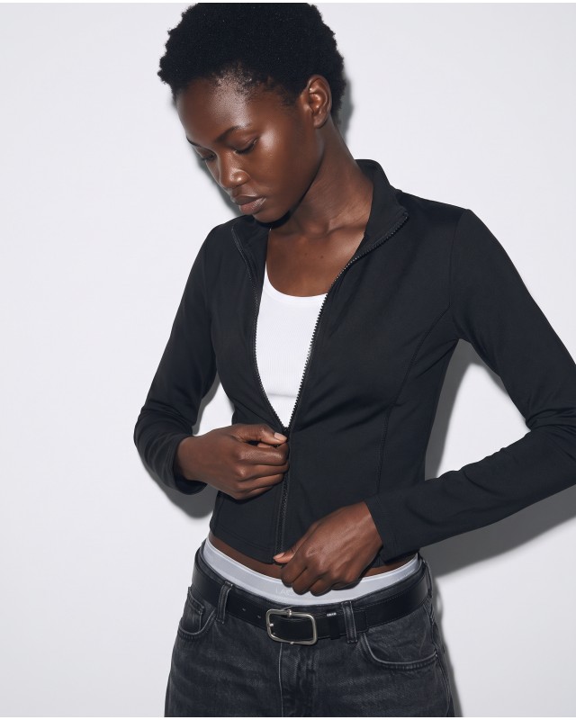 Slim-Fit Crop Ζακέτα - black