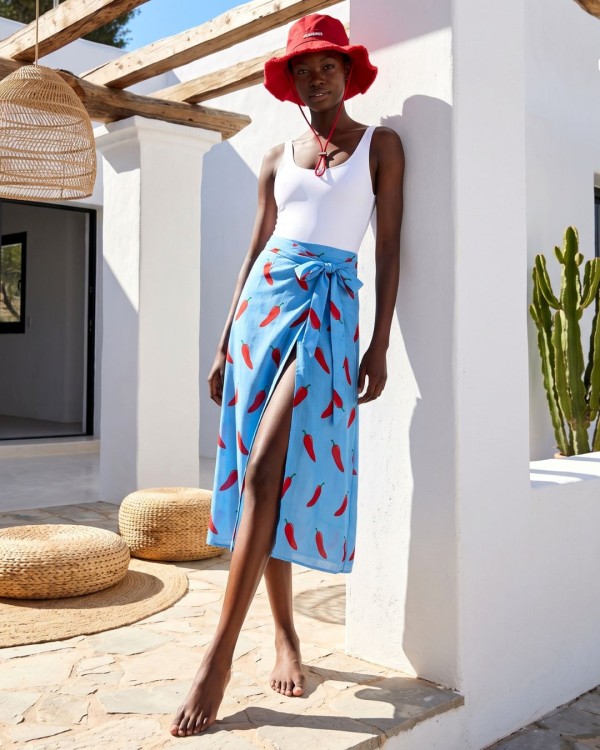 Φούστα παρεό με δέσιμο blue floral