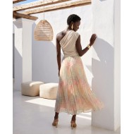 Printed Chiffon Maxi Skirt – Pastel Rainbow