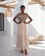 Printed Chiffon Maxi Skirt – Beige Lace